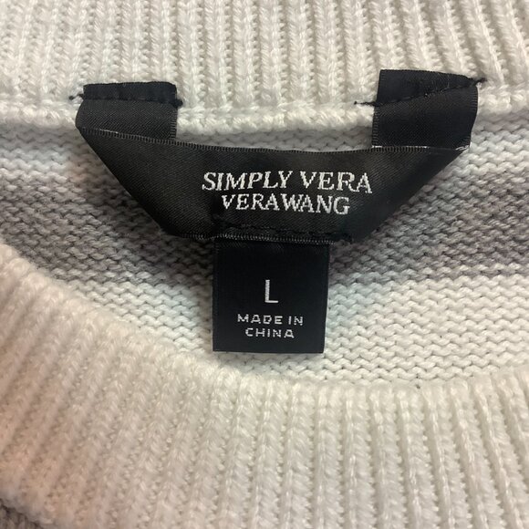 Sweater Asymmetrical White Striped Long Sleeve Cotton Blend Simply Vera Large - Picture 9 of 11